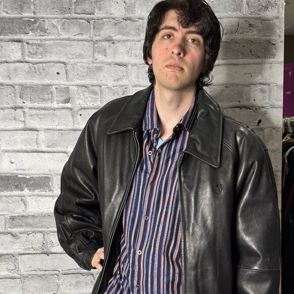 Vintage 90's Phat farm Men's Black Leather Jacket size XL - Picture 1 of 16